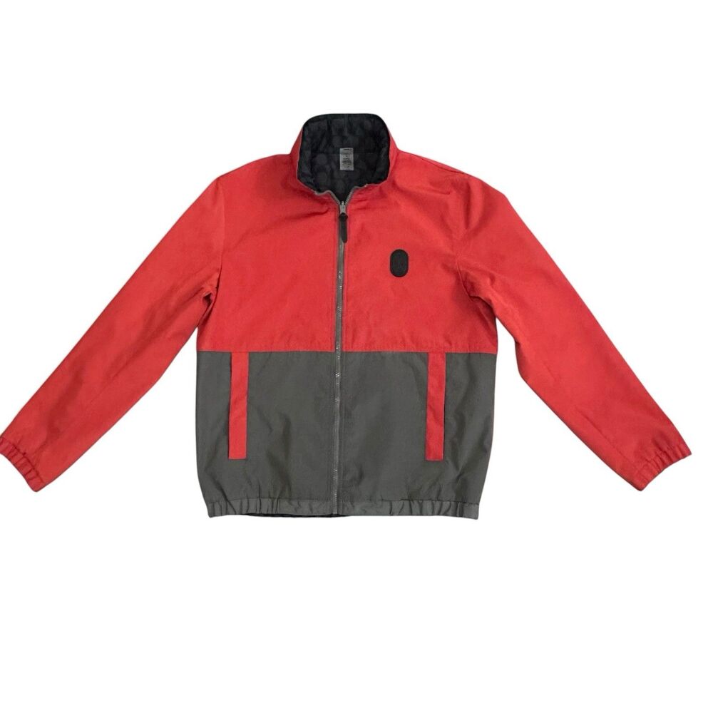 COACH Jacket Polyester Black Orange Gray Reversible Rare C3034 Mens M Hooded